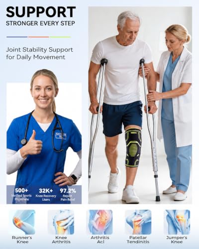 Knee Brace with Side Stabilizers, Knee Compression Sleeve with Gel Pad - style: Black-XXL