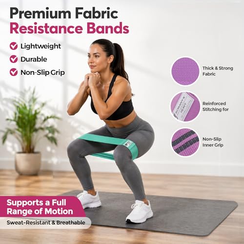 Resistance Bands Set for Men & Women, Fabric Hip Bands & Long Resistance Workout Bands with Door Anchor, Non-Slip Home Gym Equipment for Glutes, Legs, Strength Training & Full Body Workouts