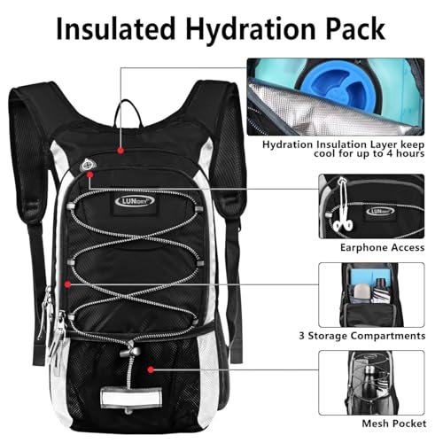 Hydration Backpack with 3L Water Bladder, Small Hydration Pack Backpack for Men Women, Lightweight Water Backpack with Cooler Layer for Running, Biking, Hiking - color: BlackWhite