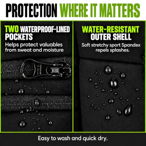 StashBandz Running Belt & Money Belt, 3 Zipper Pockets + Bottle Holder - size: Small