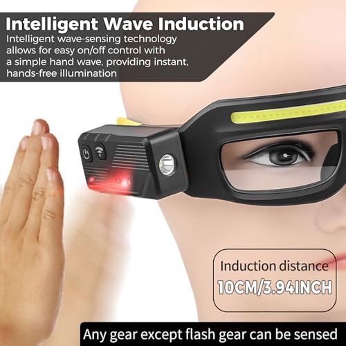 LED Headlight Glasses Rechargeable Headlight Glasses with Motion Sensor & Touch Control, Adjustable Safety Eyewear - color: Yellow