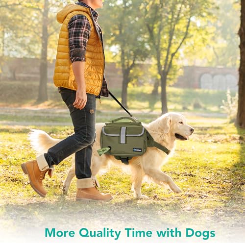 PetAmi Dog Backpack for Medium Large Dogs, Hiking Saddle Bag, Olive Canvas - color: Olive Canvas, size: Medium