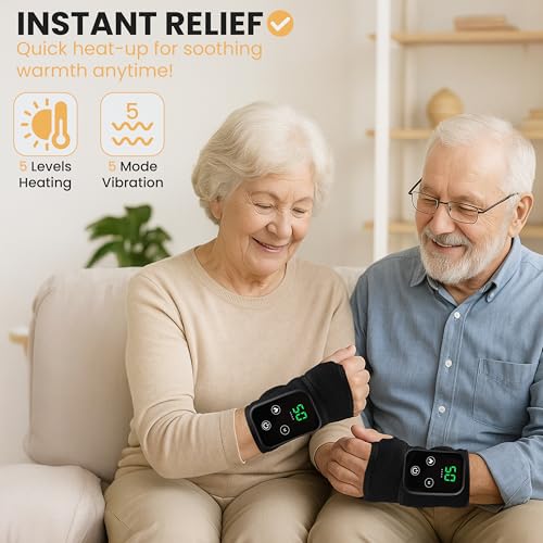 Cordless Wrist Heating Pad for Pain Relief - 5 Heat Levels & Vibration, 3000mAh Rechargeable Battery, 30min Auto-Off, Adjustable Wrap for Arthritis, Carpal Tunnel, Tendonitis - Left/Right Hand