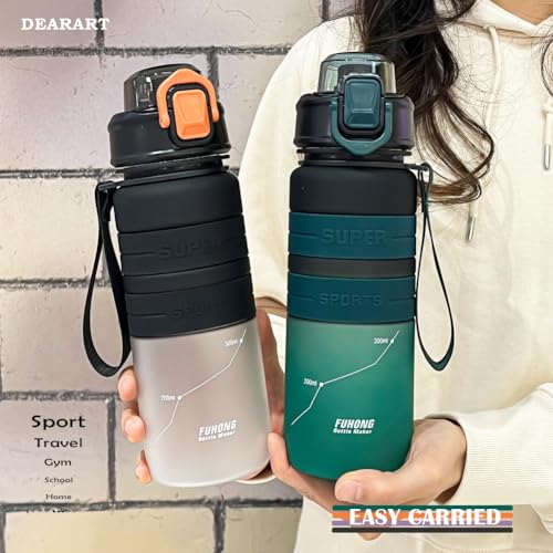 DEARART Dark Cyan Water Bottle with Locked Button, Frosted Bottle 100% Leakproof No Straw Silicone Anti Slip Ring, Suit Sport Office School Travel Gym, 30oz (900ml) - color: Dark Cyan