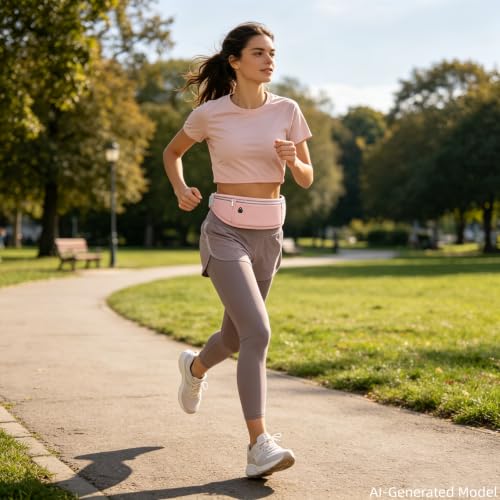 Running Belt for Men & Women, Slim Fanny Pack for Runner, Adjustable Waist Pouch with Phone Holder, Waist Pack Fits All Phones, Run Belt Bag for Running Walking Cycling Gym Camping - Pink - color: Pink