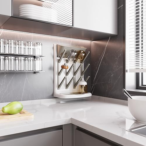 IEEK Baby Bottle Drying Rack,Space Saving Countertop Drying Rack for Baby Accessory & Pump Parts,Suction Cup Wall Mounted Bottle Rack Holder Large Vertical Drying Tower,Grey and White - size: Bottle rack with suction cup