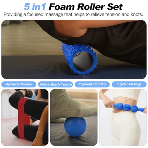 5 in 1 Foam Roller Set High Density Patented Foam Roller for Exercise - color: Blue Diamond