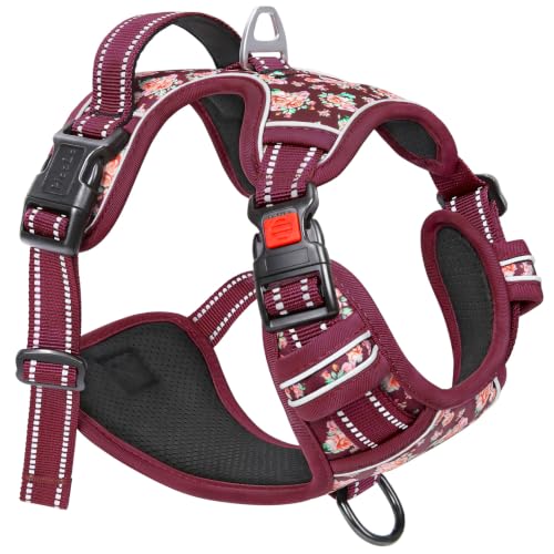 HEELE Dog Harness, Neck Release Buckles, Easy On & Off, Flower Burgundy S - color: Flower Burgundy, size: S (Pack of 1)