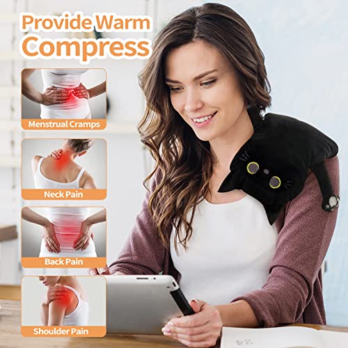 2PCS Large Microwave Heating Pads for Cramps Pain Relief, Moist Microwavable Period Menstrual Heat Packs, Cordless Warm Compress Gift for Mothers Day, Birthday, Thanksgiving, Christmas, 21*12" + 17*9" - size: 1 Extra Large Black Cat + 1 Medium Black Cat