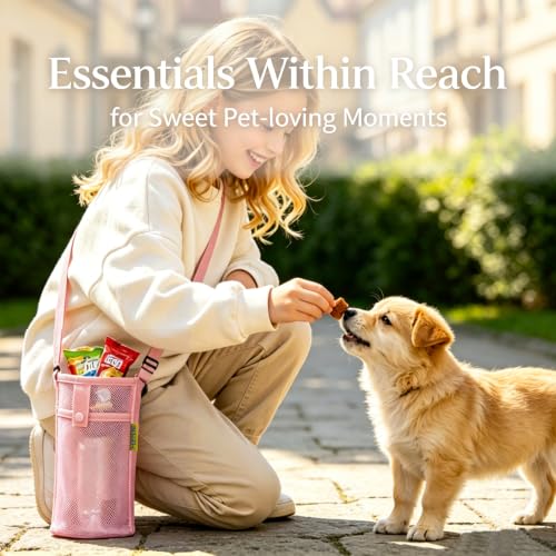 Hands Free Water Bottle Carrier with Strap for Hiking, Walking - color: pink & black