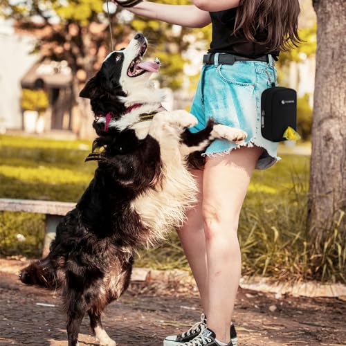 Dog Treat Pouch Dog Poop Bag Holder For Leashes, Pets Snack Container With Inner Mesh Bag, Puppy Supplies Perfect For Training And Walking - Hands Free Dog Waste Bag Dispenser -Dog Travel Accessories - color: Black