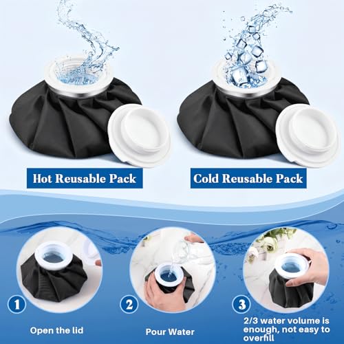 Honoson Reusable Ice Bags for Injuries 2 Pack, 6” Hot & Cold Ice Packs, Leak Proof Cold Compress for Pain Relief, Swelling, Sprains, Headache, Fever & Summer Cooling Relief, Toothache(Black) - color: Black