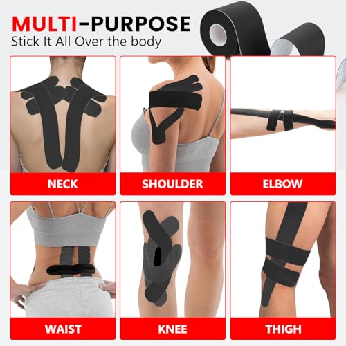 5 Rolls Black Kinesiology Tape, 2 inch x 16.4 Feet Kinetic Tape - color: Black