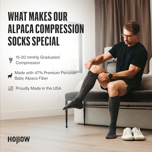 HOLLOW Alpaca Compression Socks for Women & Men, 15-20 mmHg, Made in USA - color: Grey, size: Large