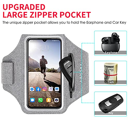 Running Armband with Earphone Pouch Fits Phones up to 6.9" - color: Grey (Up to 6.9''), size: Medium