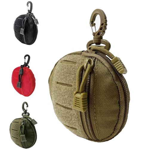 1000D Laser Cut Coin EDC Pouch Change Purse Tactical Round Zipper Bag - color: Tan