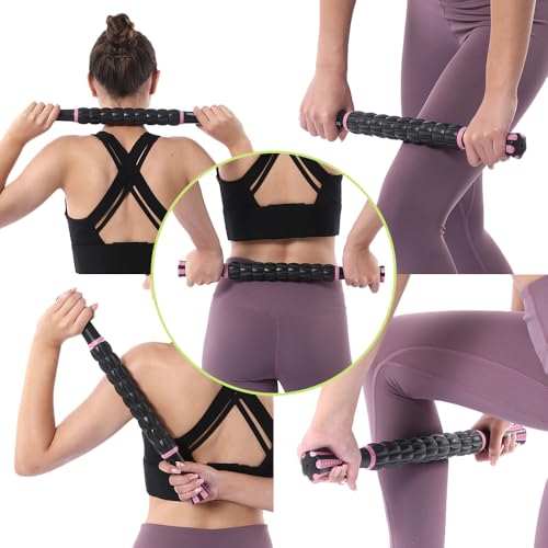 Muscle Roller Massage Roller Stick- Deep Tissue Fascia Blaster for Myofascial Pain Relief, Lymphatic Drainage & Body Sculpting, Handheld Physical Therapy & Recovery Tool (Pink Black - color: Pink Black