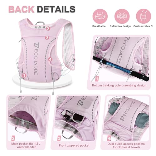 BECOJADDE 5L Running Vest for Women, Hydration Backpack Lightweight & Breathable for Trail Running, Marathon, Hiking, Cycling - color: Purple