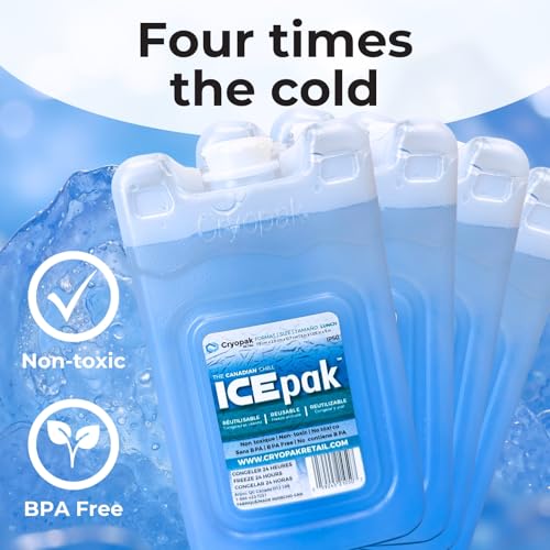 Cryopak ICEpak Hard Shell Reusable Ice Packs for Coolers and Lunch Box Use, Freezer Safe Gel Design, Professional Grade Cooling, Non-Toxic and BPA Free, Essential Travel Accessories - size: Lunch (4 Pack)