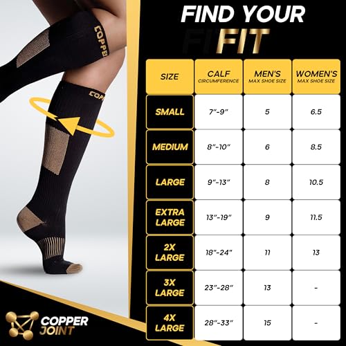 CopperJoint Compression Socks for Women & Men, Black & Tan, Large, 1 Pair - color: Black and Tan, size: Large