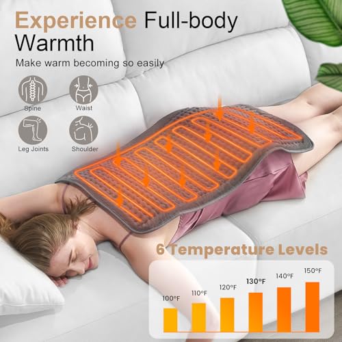 VAAGHANM Heating Pad: 33 x 17 inches Electric Heating Pad for Back - Extra Large Heat Pad for Shoulder/Neck/Knee/Arms - Upgraded 6 Timer & 6 Temperature Controller -Gift for Women - color: Rock Gray