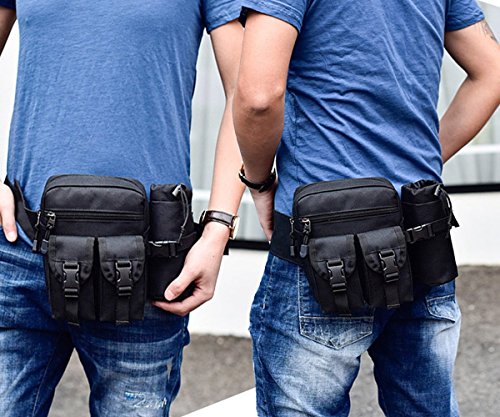 Hiking Waist Fanny Pack With Water Bottle Holder Running Waist Hip Belt Bag Motorcycle Bike Pouch Shoulder Bag - color: Black