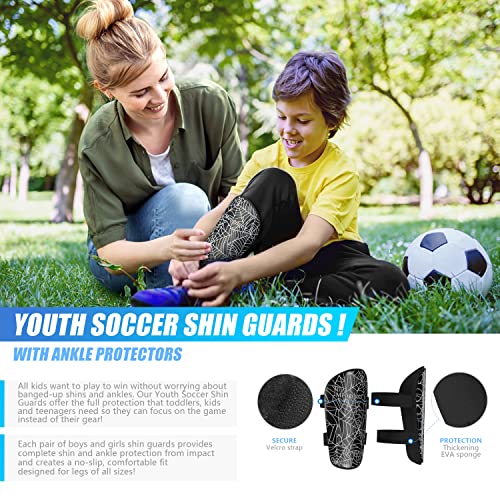 Shin Guards Soccer Youth Kids Boys Girls Toddler Shin Pads Child EVA Cushion Protection Reduce Shocks Injurie Calf Protective Gear Suitable for 4 5 6 7 8 9 10 11 12 Years Old - color: black, size: Medium