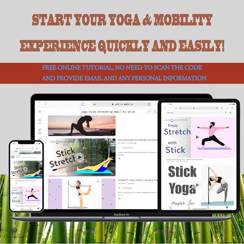 5ft Yoga Stick from Natural Bamboo with Non-Slip Handle-Stretching Stick for Mobility, Flexibility,Exercise,Workout, Physical Therapy,Pilates,Balance Fitness-Access Online Video Guide Without Any Info - color: Bamboo Deeper5ft