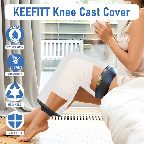 KEEFITT Knee Cast Cover for Shower, Waterproof Shower Protector for ACL Surgery, Wound, Burns Watertight Protection