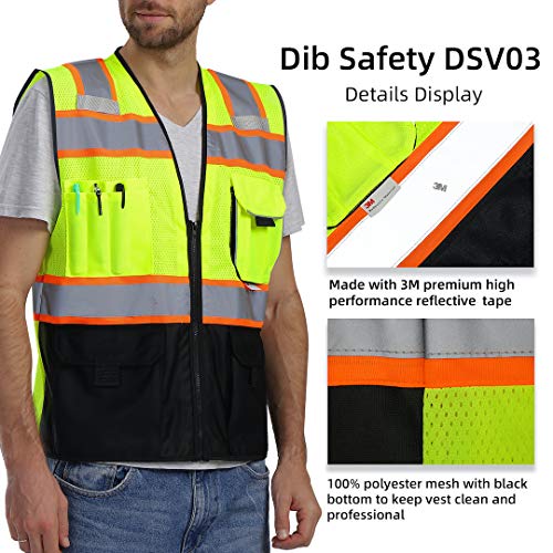 Dib Safety Reflective Safety Vest Made with 3M Tape, Yellow and Black M - color: Yellow & Black, size: Medium