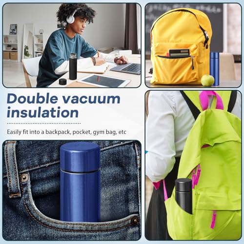 Irenare 2 Pieces 5oz Mini Water Bottle, Stainless Steel Purse, Black, Blue - color: Black/Blue
