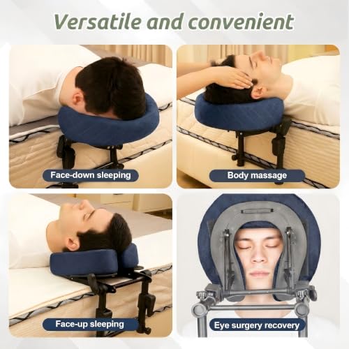 Massage Headrest for Bed, Head Holder & Face Cradle with Face Down Pillow - color: Blue, size: Extended