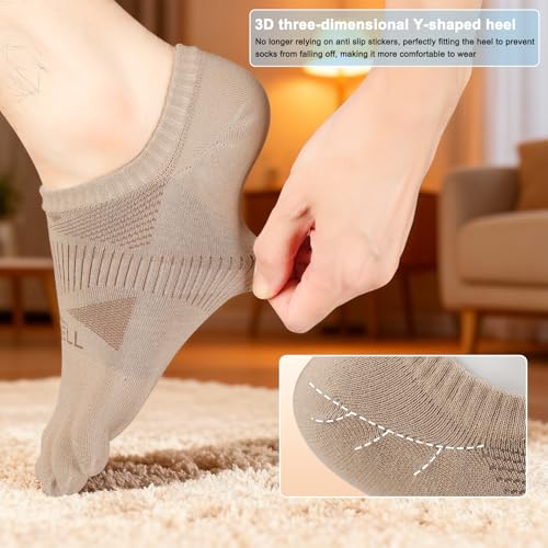 VWELL No Show Toe Socks for Men Women COOLMAX Five Finger Socks Athletic Running Ankle Low Cut 5 Toe Socks (3Pairs) - color: Light Brown, size: Medium