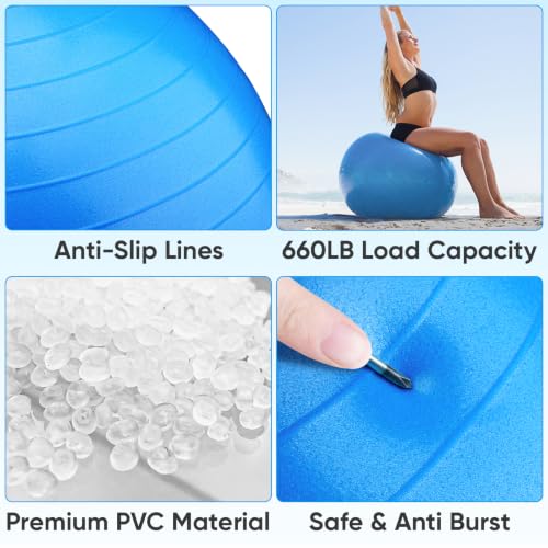 APEXUP Yoga Ball, 660 lbs Anti-Burst Exercise Ball with Pump, 5 Sizes - color: Blue, size: M (19"~22") 55cm