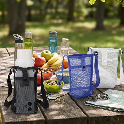 SynHHergyx 3 PCS Adjustable Mesh Water Bottle Holder with Strap and Pocket