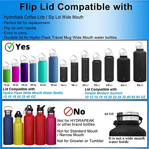 FLORAPELL Lid Compatible with Hydro Flask 12 16 18 20 32 40 OZ Wide Mouth, Flip Lid Replacement Lids with Flex Strap Handle, Leak-Proof Flask Cap for Hydro Flask Coffee Mug - color: White