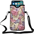 Universal Neoprene Cell Phone Pouch 7.1 X 4 in Mobile Protection Case Bag with Crossbody Strap/Neck Lanyard Luxury Flowers Leaf Printed Pattern - color: Luxury Flowers Leaf Printed Pattern