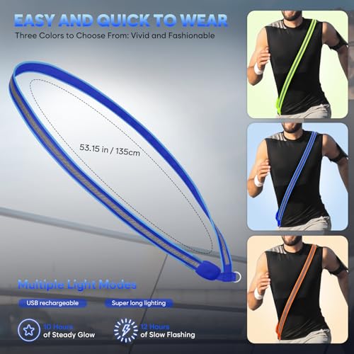 ChalkLit LED Reflective Night Running Gear High Visibility LED Flashing Sash - color: Blue