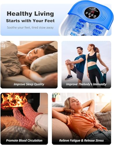 SPA4PIEDS Collapsible Heated Foot Spa Bath with Bubble, Foot Soaking Tub Featuring 8 Shiatsu Rollers, Pumice Stone and Built-in Timer for Mom, Dad and Foot Relaxation (Blue) - color: Blue