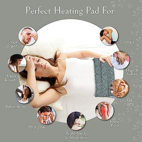 SacksyThyme Microwave Heating Pad for Back, Neck, Menstrual Cramps, Shoulders, Leg Pain Relief - Hot Moist Microwavable Therapy Pack - Gray Unscented Flaxseed Heat Pad Made in USA - size: 18” x 7”