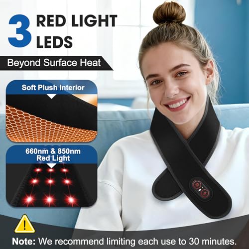 Cordless Neck Heating Pad for Pain, Neck Massager with 660nm 850nm Red Light, Neck Heating Pad for Pain Electric, Heated Neck Brace Wrap for Soreness Stiffness Pain Relief