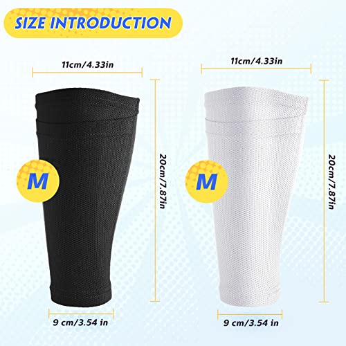 Hicarer 4 Pairs Soccer Shin Guard Sleeves with Pocket, M, White, Black