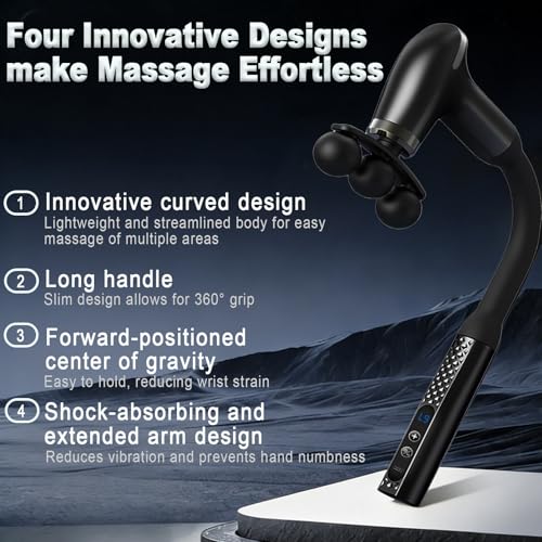 Massage Gun with Upgraded Extension Handle, Massage Gun Deep Tissue - Back Massager for Relief Deep Tissue, Muscles/Neck/Shoulders/Waist/Legs Massager,5 Replaceable Heads&9 Speed Levels (Black) - color: Black