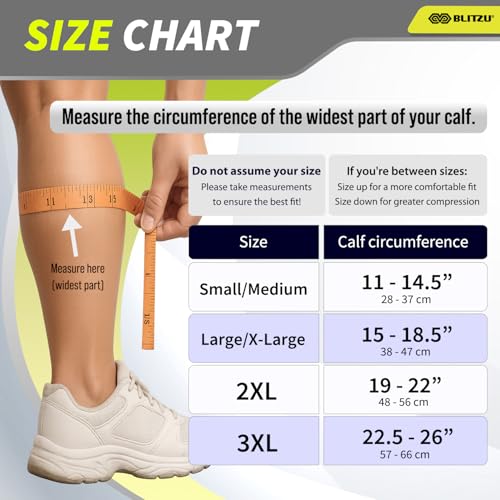 BLITZU Calf Compression Sleeves, Footless Compression Socks for Men & Women - color: Blue, size: Large/X-Large
