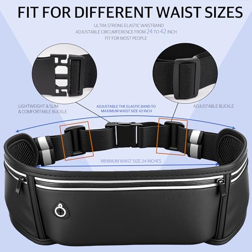 Running Belt for Phone – Adjustable Running Waist Pack with 3 Pockets Fits Up to 7.2 Inch Phones, Slim Running Fanny Pack for Men & Women Jogging Hiking Fitness - color: black