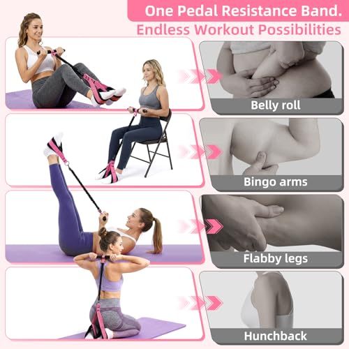 Pedal Resistance Band with Handles, Detachable Foot Pedal Resistance Band with Stainless Steel Buckle, Multifunction Tension Rope for Full Body Workout, Core ABS Legs Arms Glutes Tummy for Home Gym