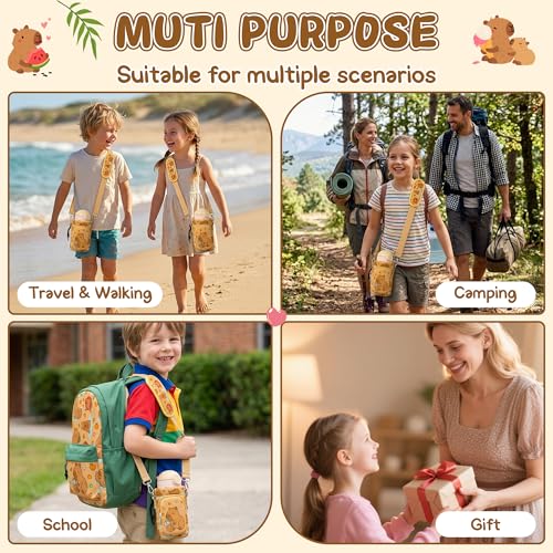 Water Bottle Carrier Bag with Strap for Kids - Water Bottle Bag Holder with Padded Strap Pocket 10/12/14/16/18Oz for Boys Girls School Walking Hiking Camping - style: Animal