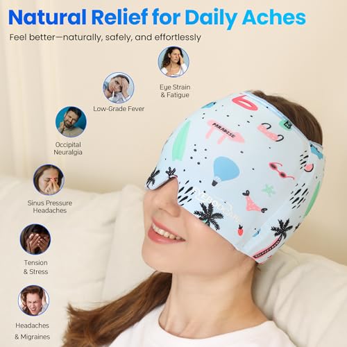 Migraine Relief Cap, Reusable Cold Compress Headband,1pcs - color: Ocean‑eyemask