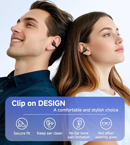 Kinglucky i21 Open Ear Clip On Earbuds Wireless Bluetooth Ear Clip Headphones with Mic,Noise Cancelling, Waterproof IPX4,for Small Ears,Perfect for Running,Sports,Glasses Wearers (Black) - color: Black