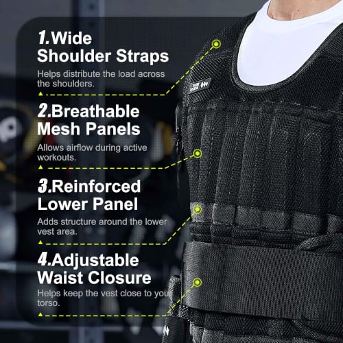 Beatboost Weighted Vest Men,20lb/30lb/40lb/50lb/60lb Adjustable Weight Vest - color: Black, size: 40LB